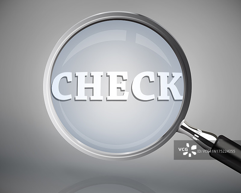 放大镜显示白色“检查”字样图片素材