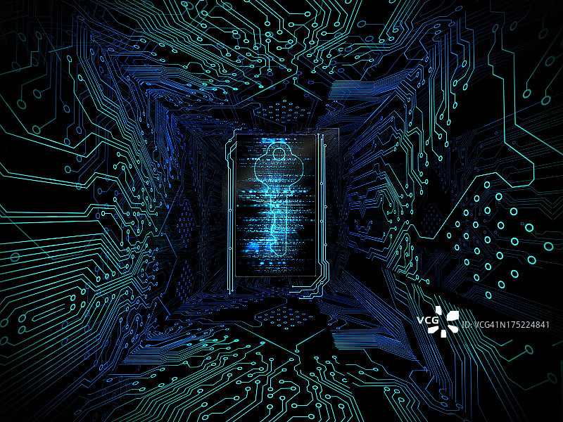 未来电路板上的钥匙符号图片素材