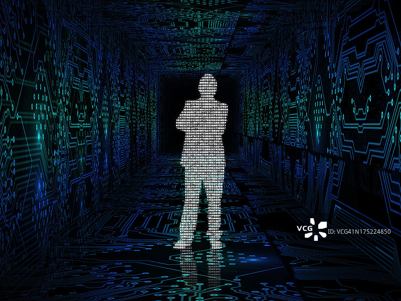 由电路板中间的二进制代码组成的商人图片素材