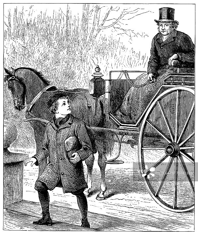 维多利亚时期的男人、男孩和马车图片素材