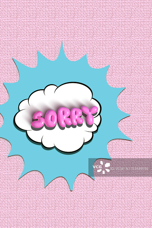 用粉红色漫画风格拼写的对不起字样图片素材