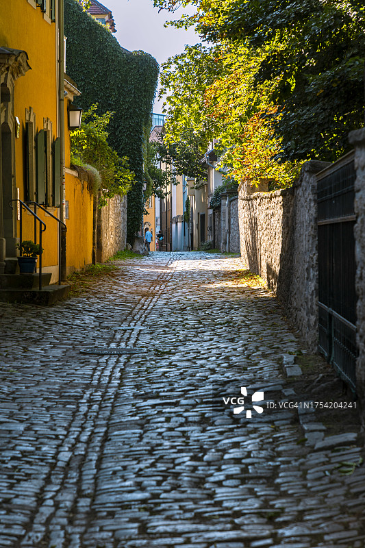 德国图林根州魏玛的古老鹅卵石街道图片素材