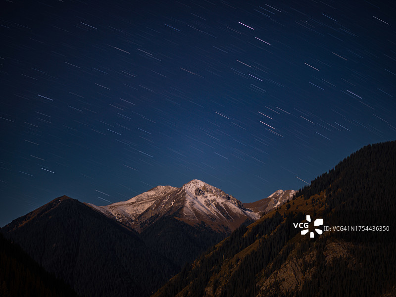 夜晚，群山映衬天空的美景图片素材