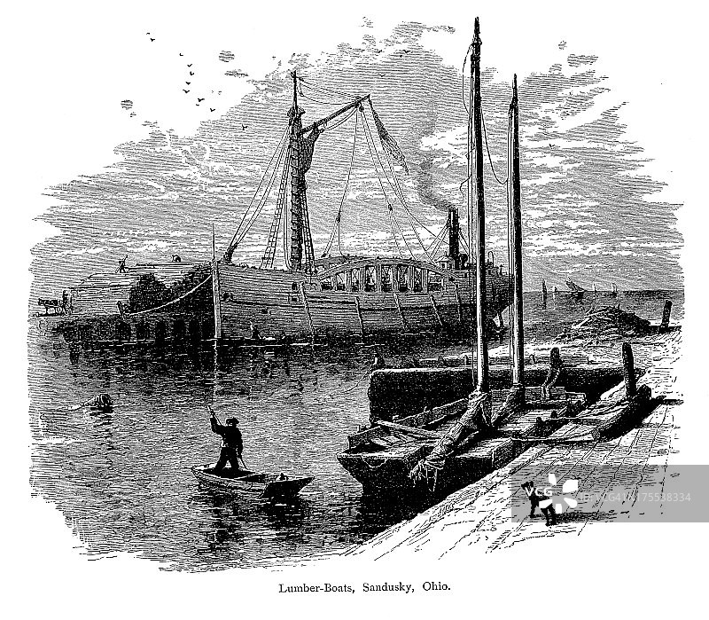 俄亥俄州桑达斯基的木船|美国历史插图图片素材