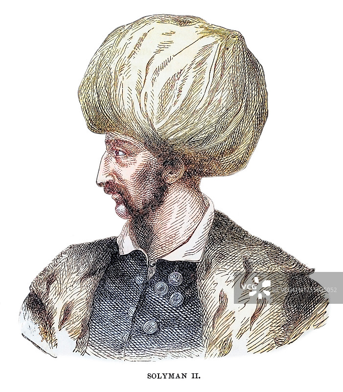 苏莱曼一世，苏莱曼大帝肖像 - 奥斯曼帝国第十位也是在位时间最长的苏丹，从1520年至1566年去世图片素材