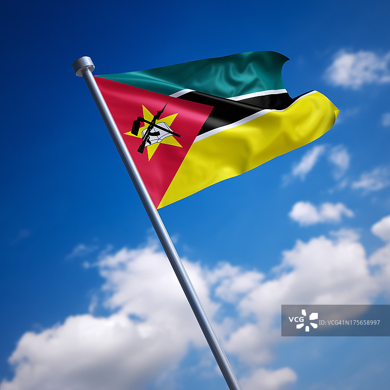 蓝色天空下的莫桑比克国旗图片素材