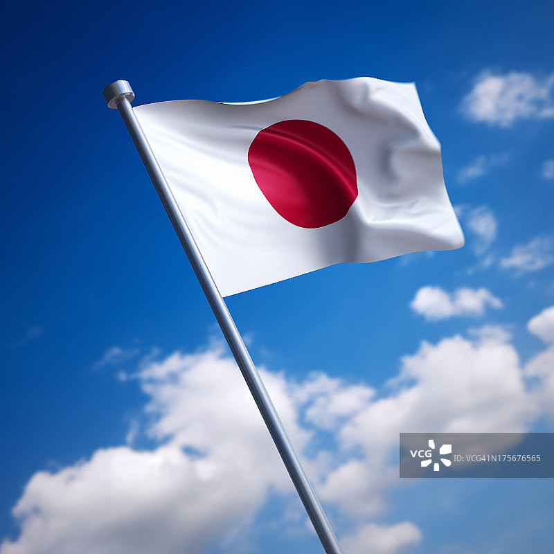 蓝天背景下的日本国旗图片素材