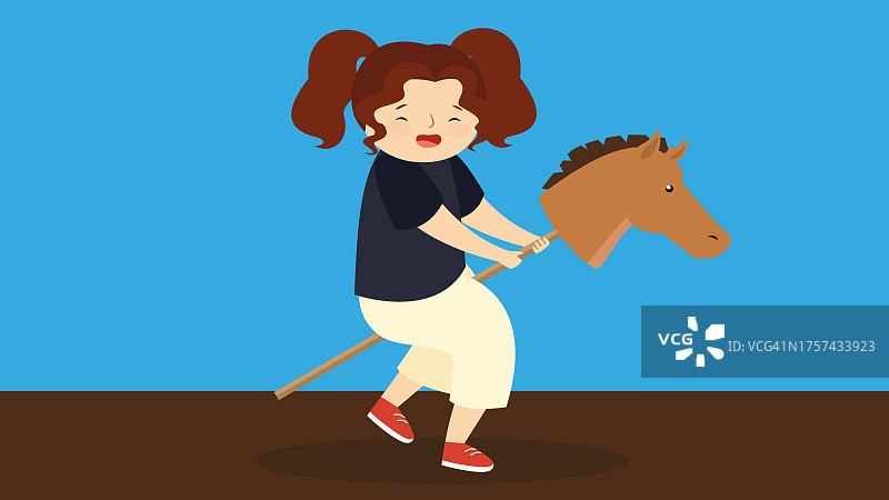 女孩骑马的扁平卡通风格矢量插画图片素材