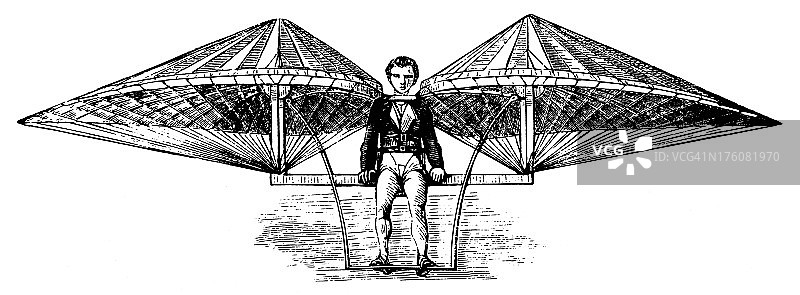 古董科学插图：早期飞行器图片素材
