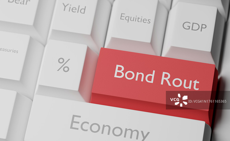 键盘上的债券，股票和市场崩溃照片，3D渲染图片素材