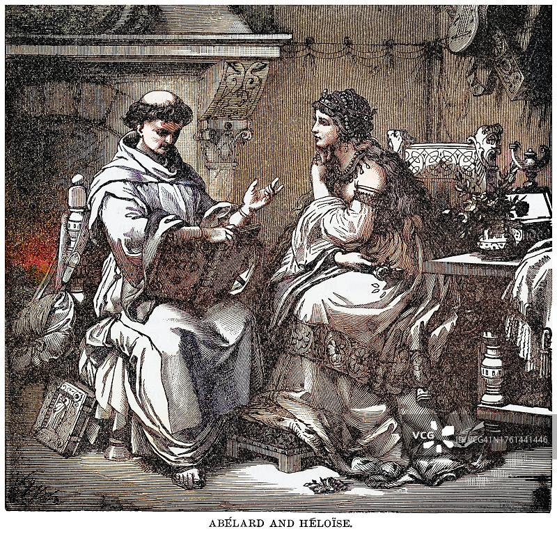 阿伯拉尔与艾洛依丝的古老雕刻插图图片素材