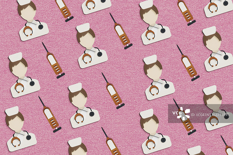 护士和注射器疫苗概念无缝图案图片素材