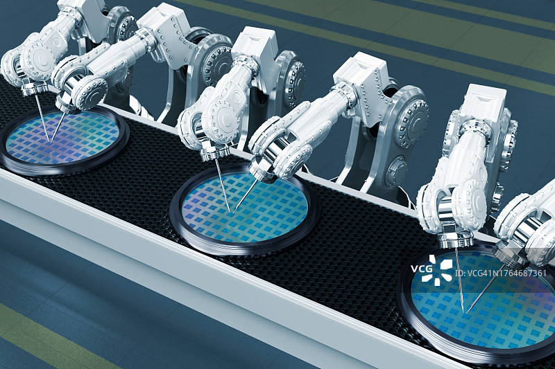 机器人手臂和半导体生产线图片素材