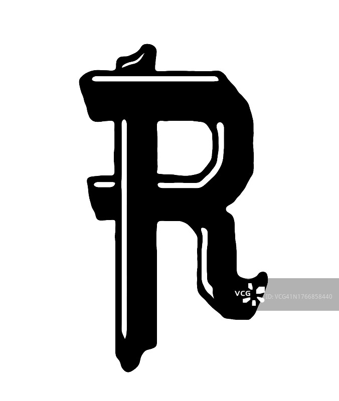 字母R装饰复古雕刻插图图片素材