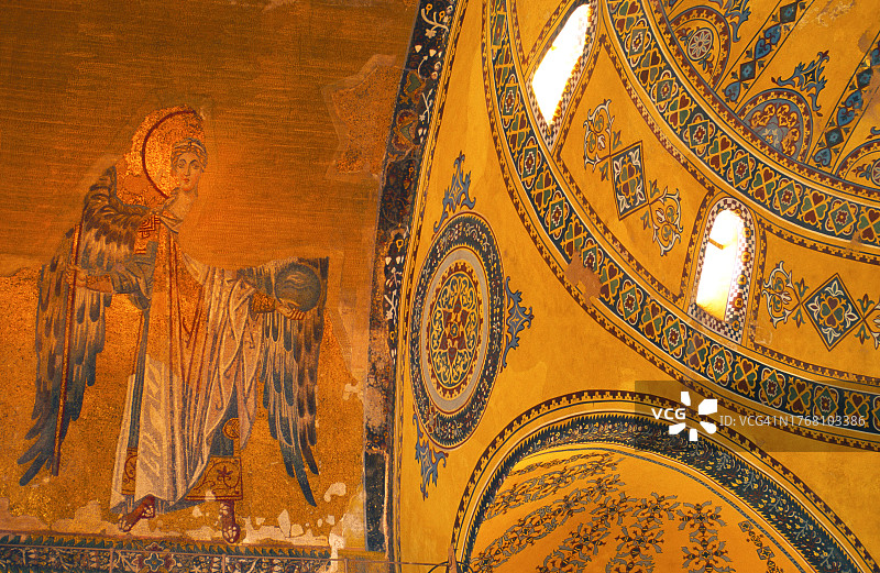 墙上的古代瓷砖艺术品图片素材