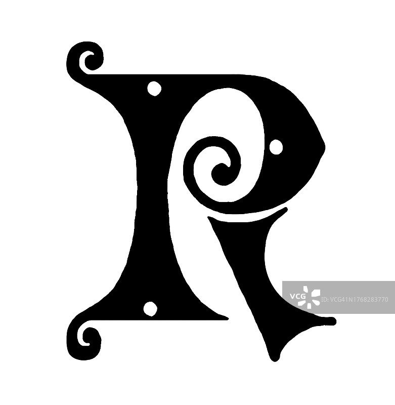 字母R装饰复古雕刻插图图片素材