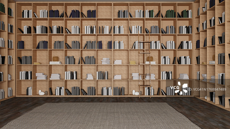 摆满书籍和木制书架的图书馆图片素材