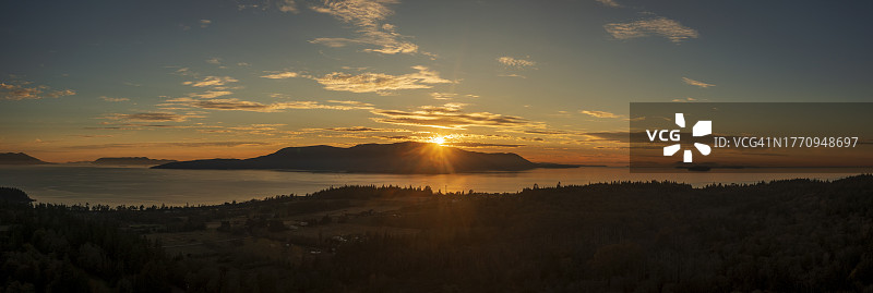 圣胡安群岛奥卡斯岛壮丽日落航拍图片素材