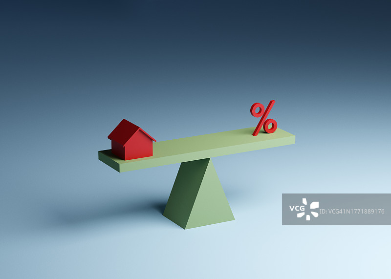 跷跷板上的房屋和百分比符号图片素材
