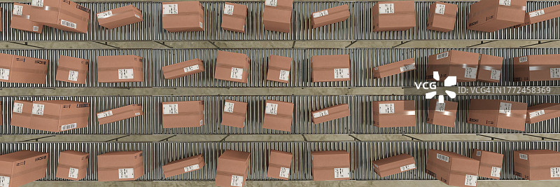 传送带上的包裹，准备进行配送3D渲染概念图图片素材