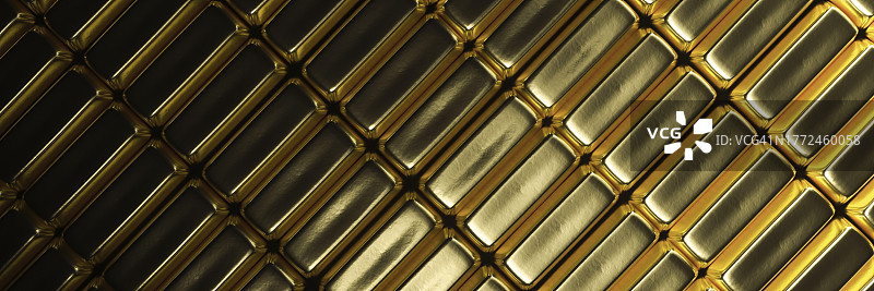 成排堆叠的金条概念3D渲染图片素材