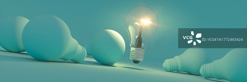 照亮其他灯泡的新想法概念3D渲染图片素材