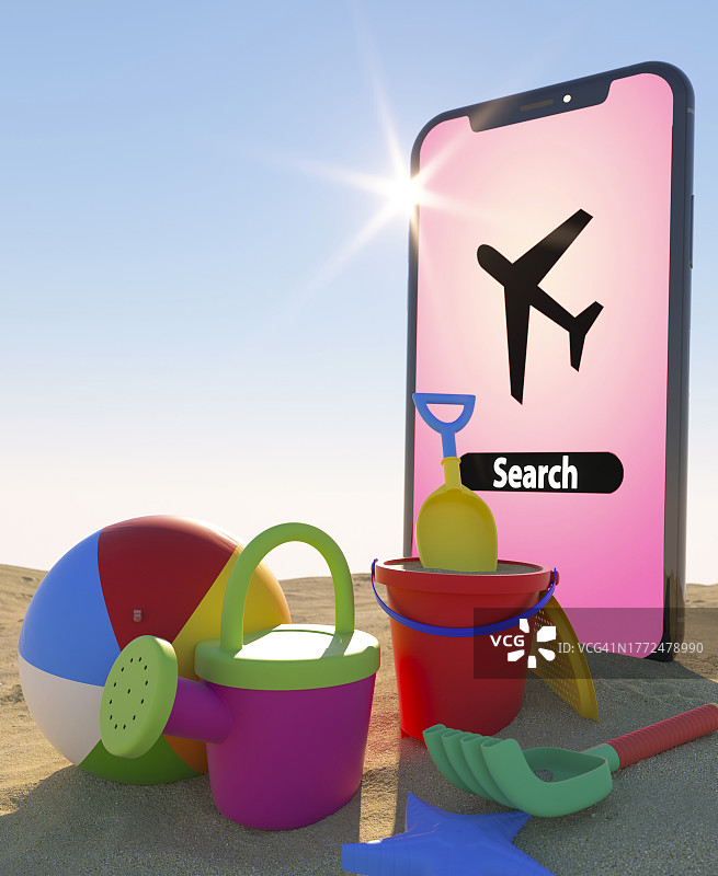 使用手机App搜索度假概念3D渲染图片素材