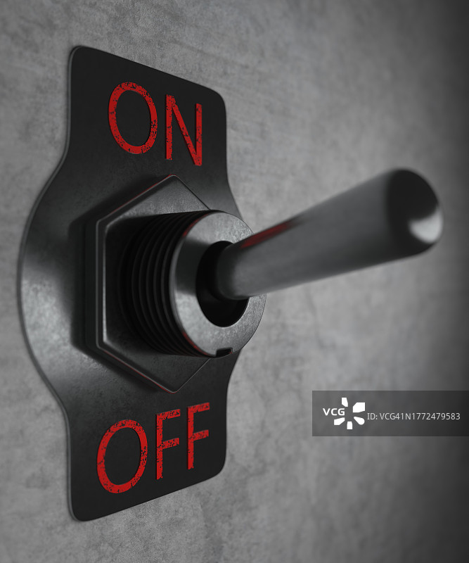 混凝土墙上的复古开关3D渲染概念图片素材