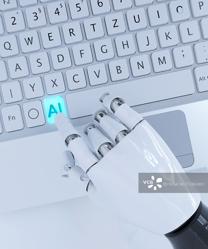 机器人使用AI在电脑上打字3D渲染图片素材