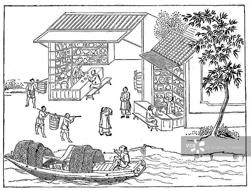 古代插画：中国瓷器生产（16张中的第16张）图片素材