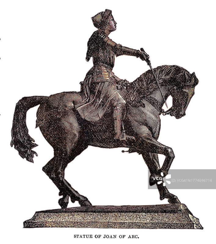 圣女贞德骑马雕像古老雕刻插图图片素材