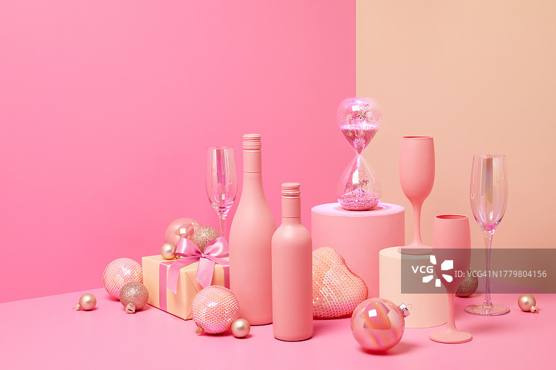 粉色和米色背景的抽象粉彩3D场景图片素材