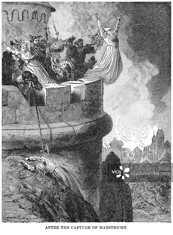 八十年战争：马斯特里赫特围城战雕刻插画图片素材