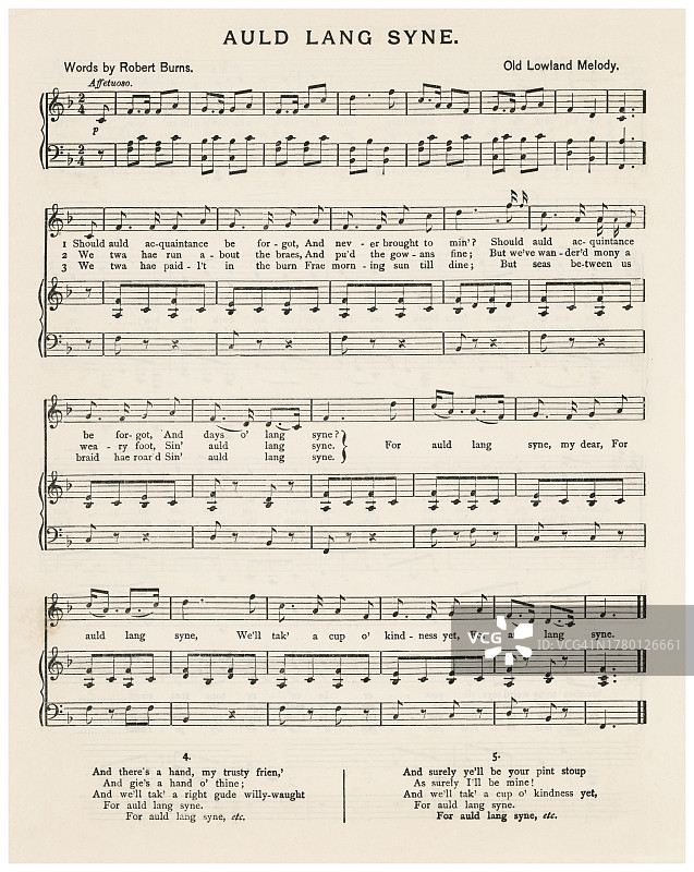 友谊地久天长乐谱歌词古董雕刻插图图片素材