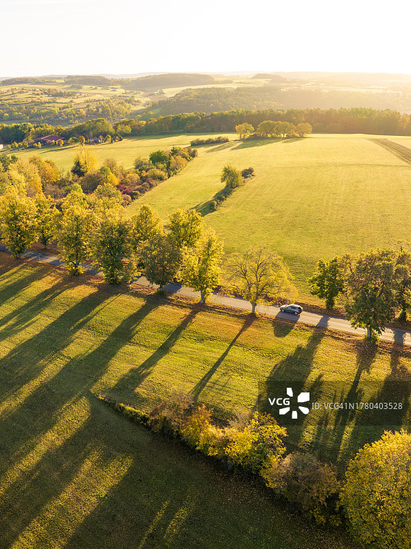 韦尔德斯塔特秋日日出大道，德国黑森林图片素材