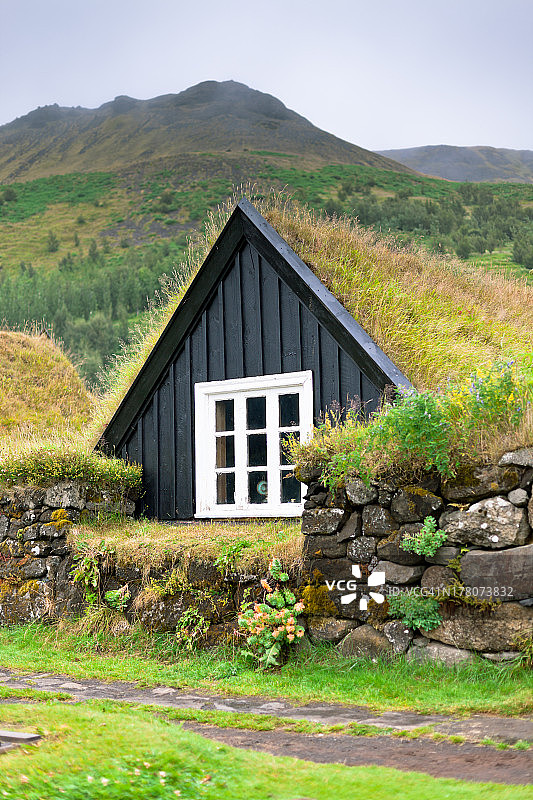冰岛植被茂盛的小房子图片素材