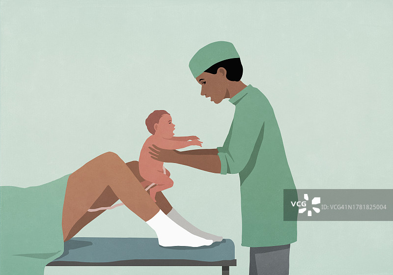 医生在医院里用脐带接生婴儿图片素材