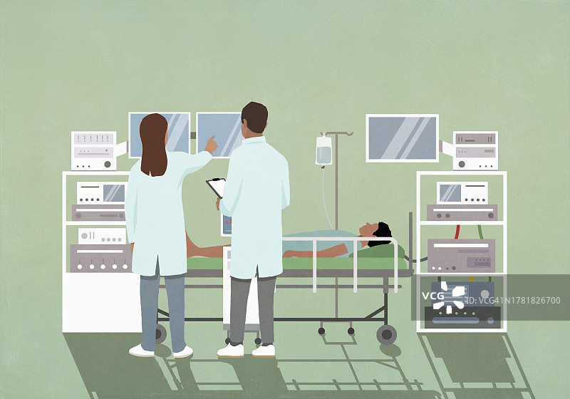 医生在医院用技术设备监护病人图片素材