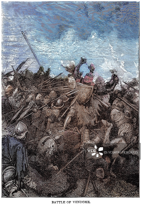 法国旺多姆战役老式雕刻插图，普法战争图片素材