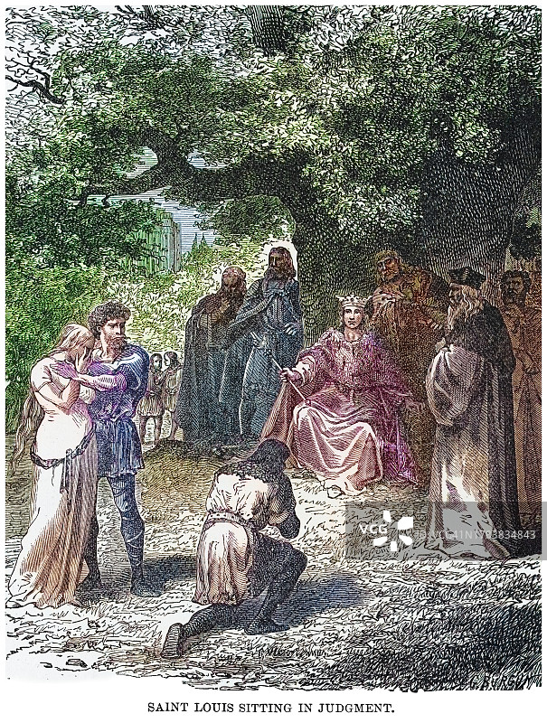 路易九世审判场景古版画图片素材