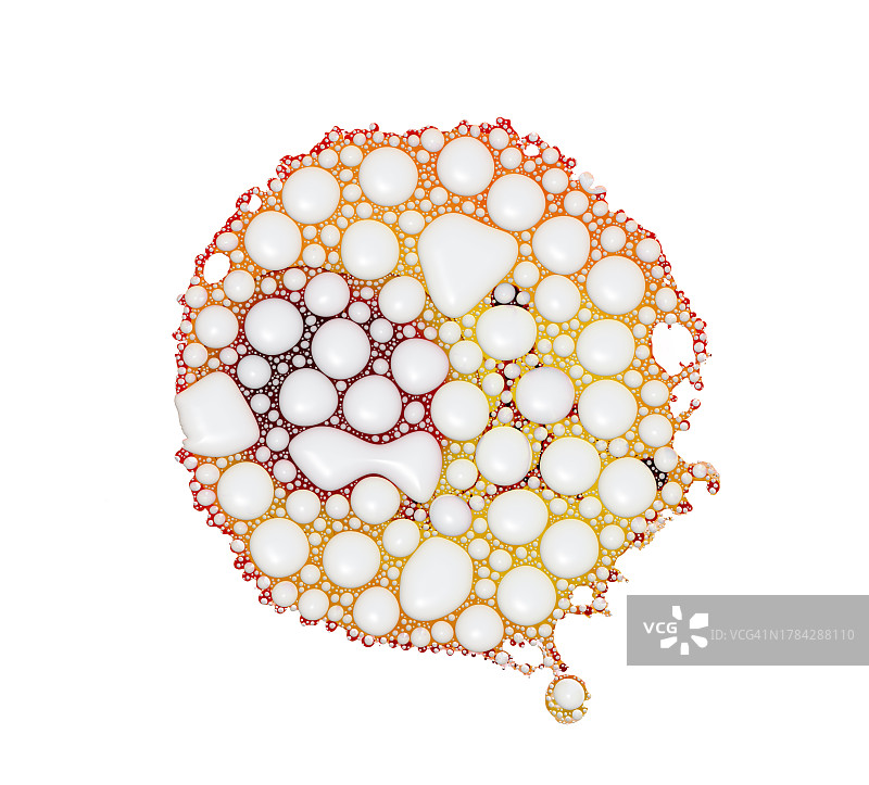 橙白色颜料在白色画布上滑动，留下污渍和小气泡图片素材