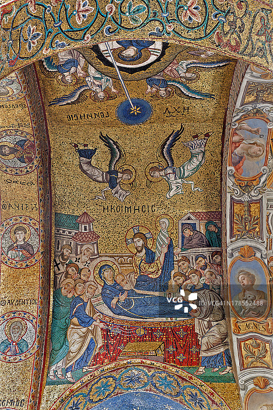 巴勒莫圣母逝世的古老马赛克图片素材