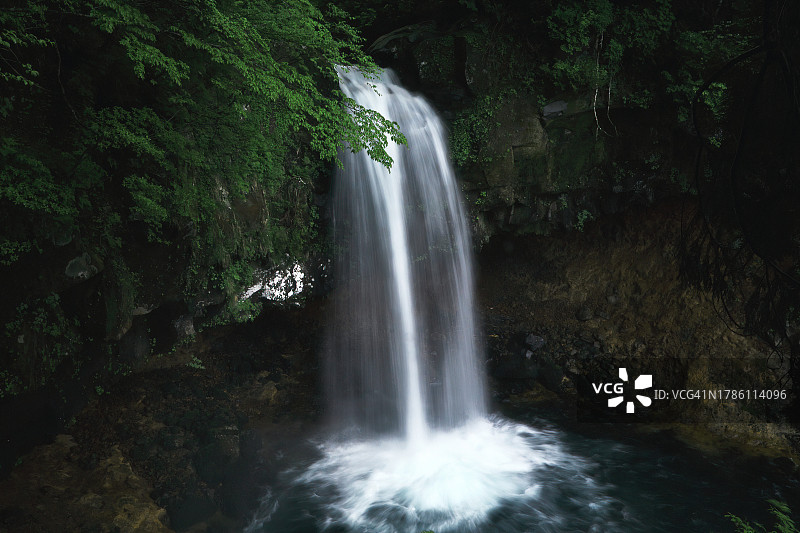日本山形县森林瀑布风景图片素材