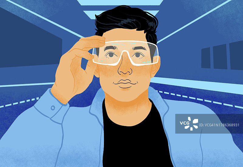 佩戴增强现实眼镜的男子插画图片素材