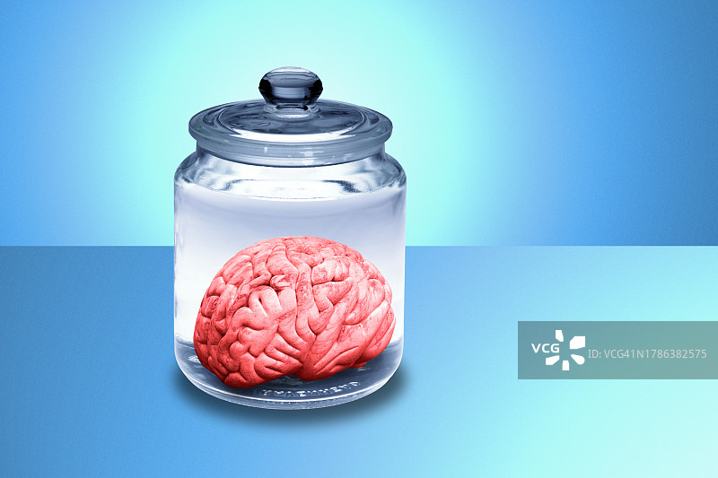 玻璃罐中的人脑插画图片素材