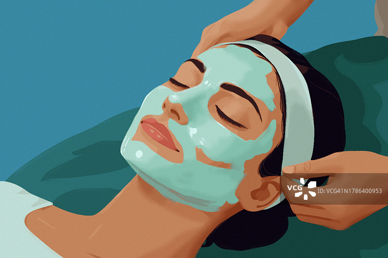 女人做面部护理插画图片素材