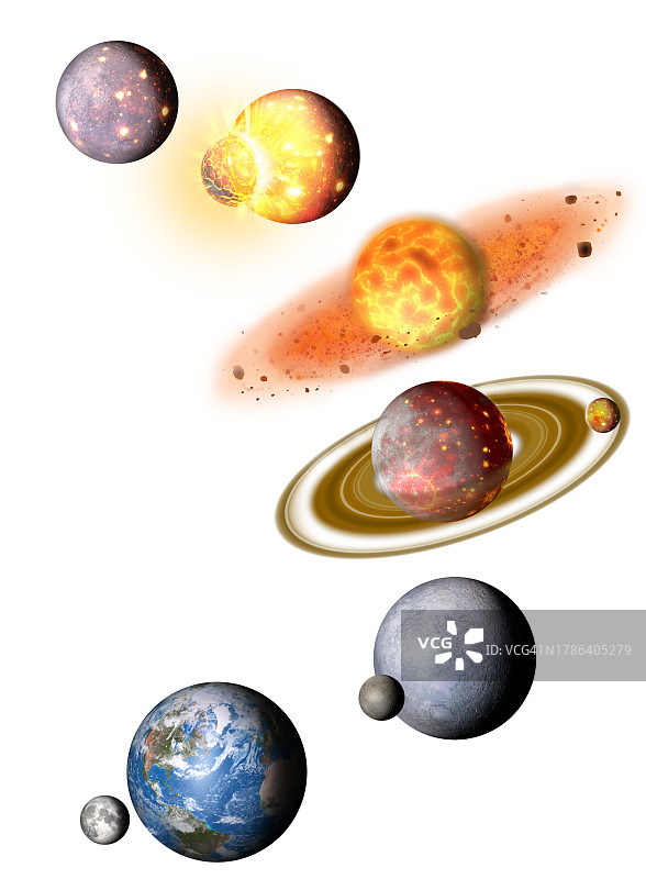 月球巨大撞击形成示意图图片素材