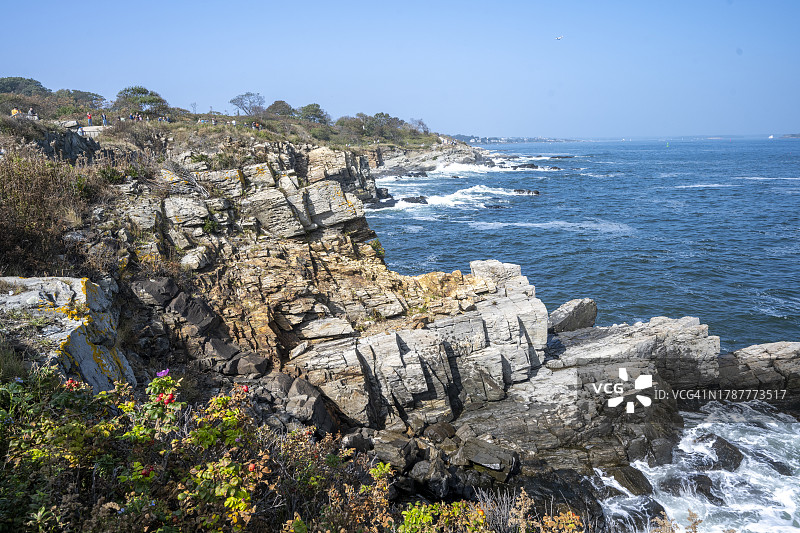 美国缅因州波特兰岬灯塔和岩石海岸图片素材