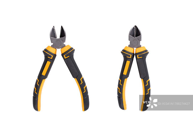 钳子或斜口钳。剪线钳或平口钳。用于电线的侧切钳。用于金属结构的专业工具。用于车间、维修工作的机械工具图片素材