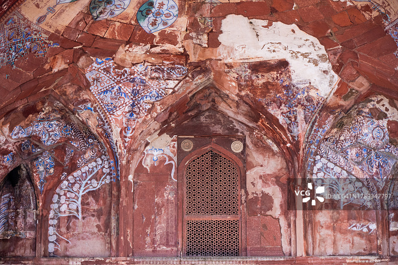 印度阿格拉法塔赫布尔西格里贾玛清真寺墙壁内景图片素材